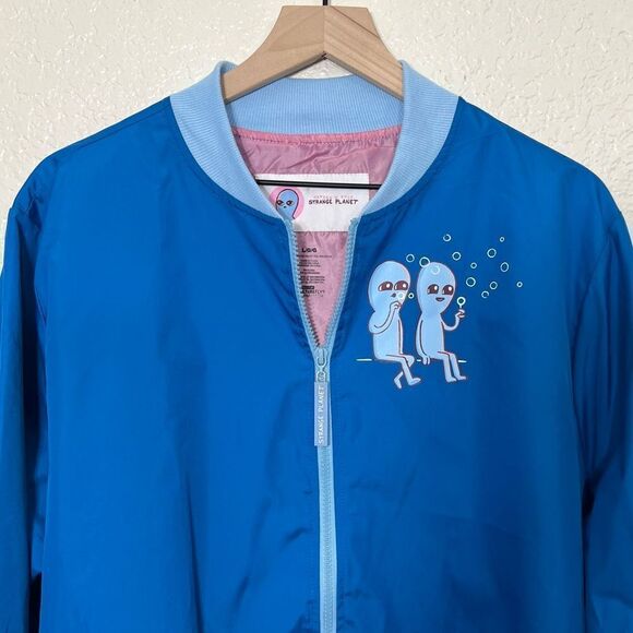 Strange Planet Nathan Pyle Alien Bubbles Blue and Pink Bomber Windbreaker Jacket - Picture 4 of 12